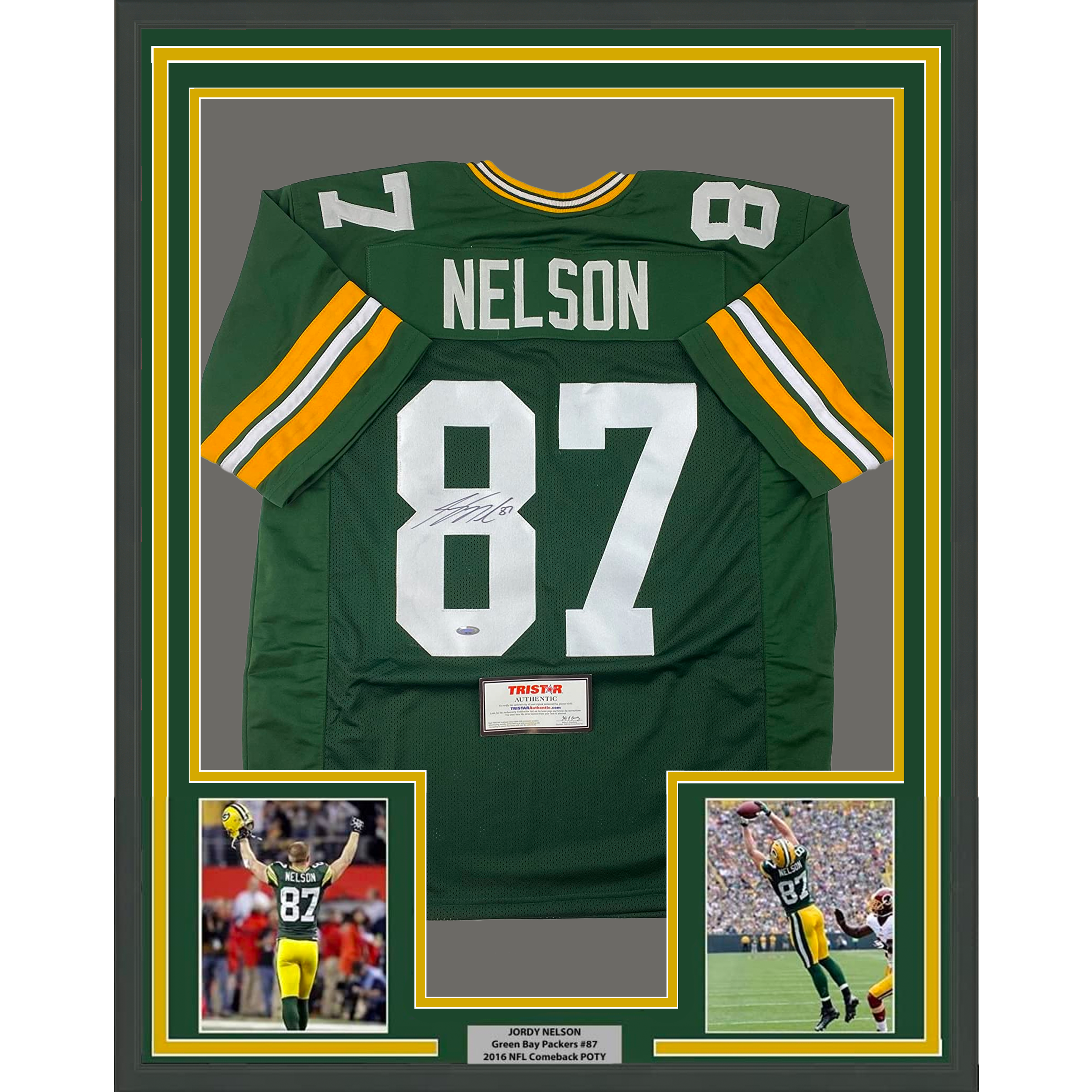 Framed Autographed/Signed Jordy Nelson 35x39 Green Bay Green Football Jersey Tristar COA