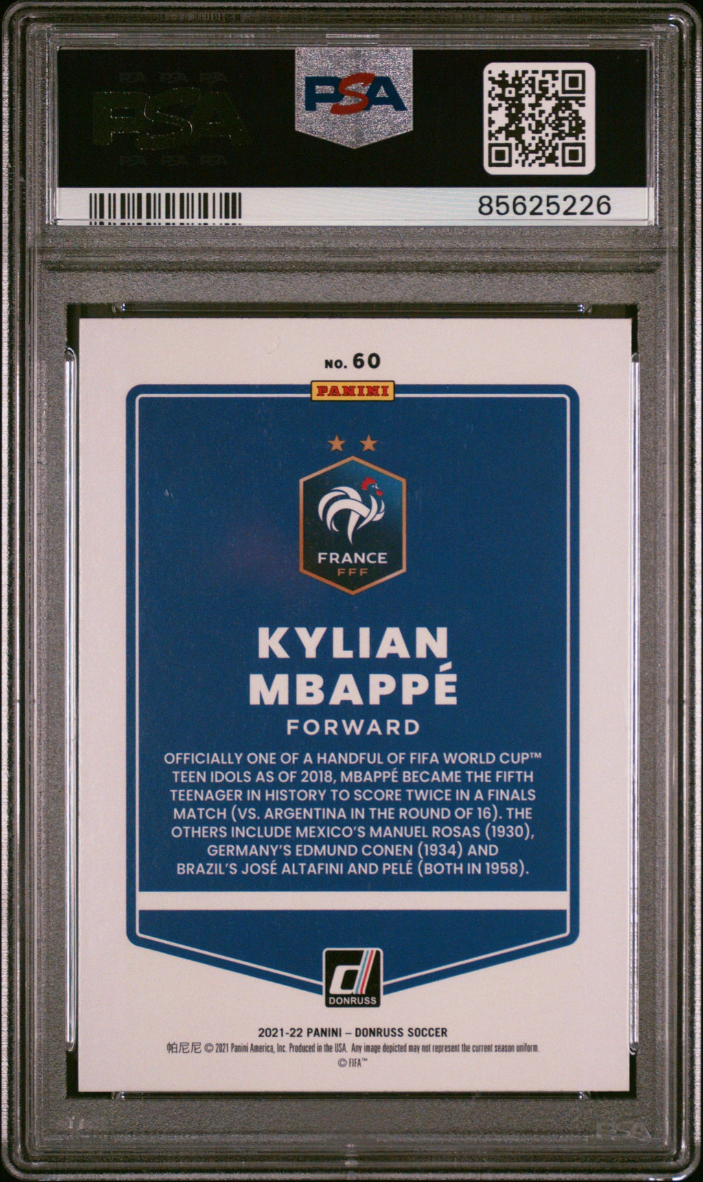 Graded 2021-22 Panini Donruss Road to Qatar Kylian Mbappe #60 Soccer Card PSA 9 Mint