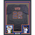 Framed Autographed/Signed Juan Soto 35x39 New York Black Baseball Jersey Beckett BAS COA