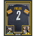 Framed Autographed/Signed Justin Fields 35x39 Pittsburgh Black Football Jersey Beckett BAS COA