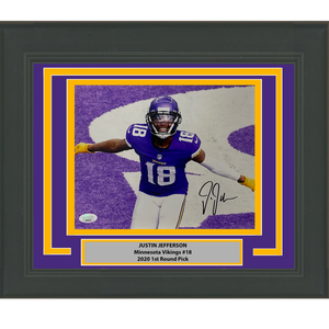 Framed Autographed/Signed Justin Jefferson Minnesota Vikings 8x10 Football Photo JSA COA
