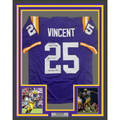Framed Autographed/Signed Justin Vincent 35x39 LSU Purple College Football Jersey Beckett BAS COA