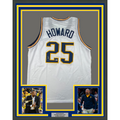 Framed Autographed/Signed Juwan Howard 35x39 Michigan White College Basketball Jersey Beckett BAS COA