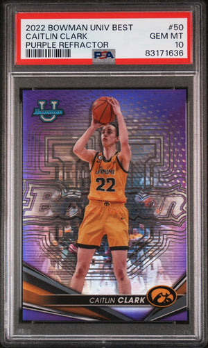Graded 2022 Topps Bowman University Best Caitlin Clark #50 Purple Refractor #/250 Rookie RC Basketball Card PSA 10 Gem Mint