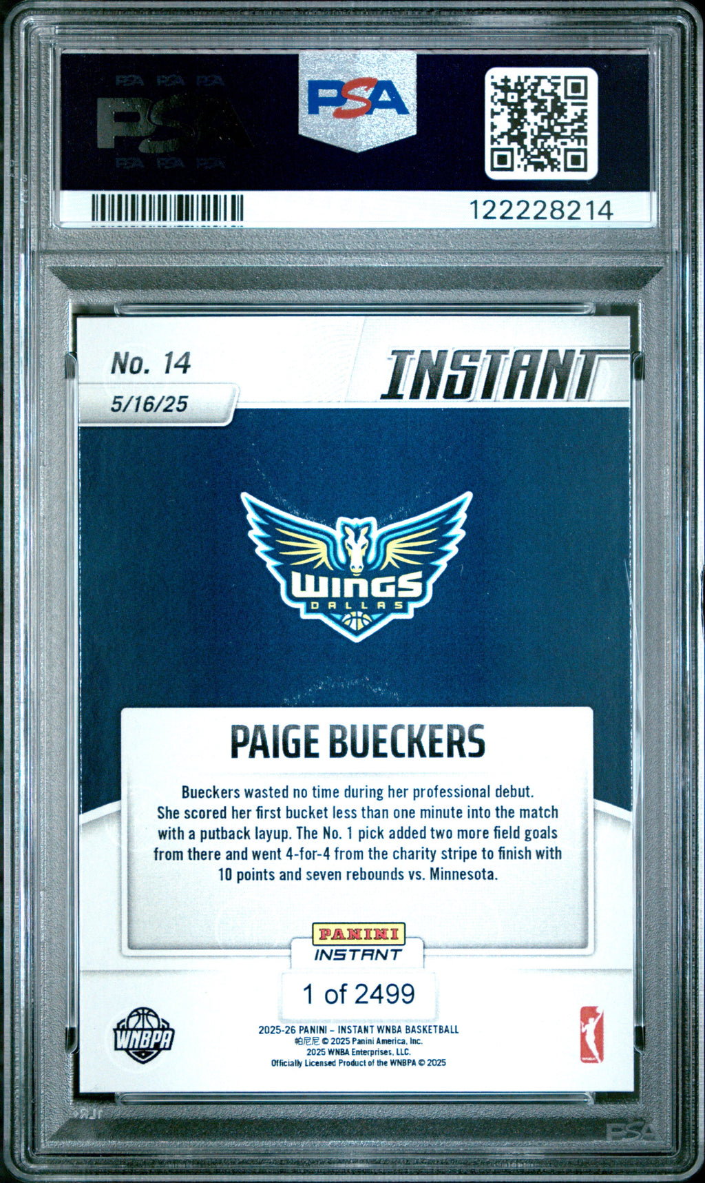 Graded 2025 Panini Instant Paige Bueckers #14 Rookie RC Basketball Card PSA 8 Near Mint