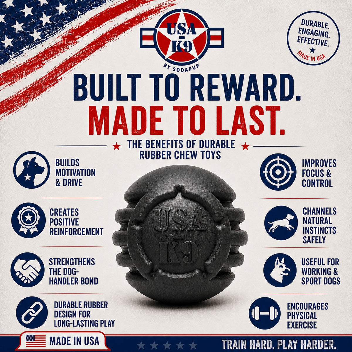 USA-K9 Stars and Stripes Rubber Dog Toy | K9 Handler Reward Toy | Red | USA Made (Copy)