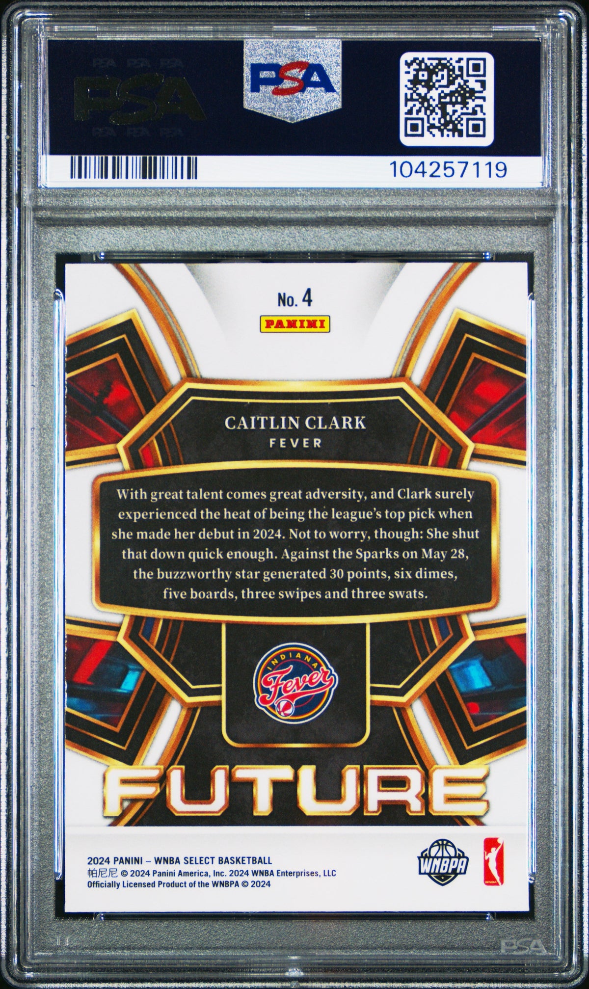 Graded 2024 Panini Select Caitlin Clark #4 Future Rookie RC Basketball Card PSA 10 Gem Mint