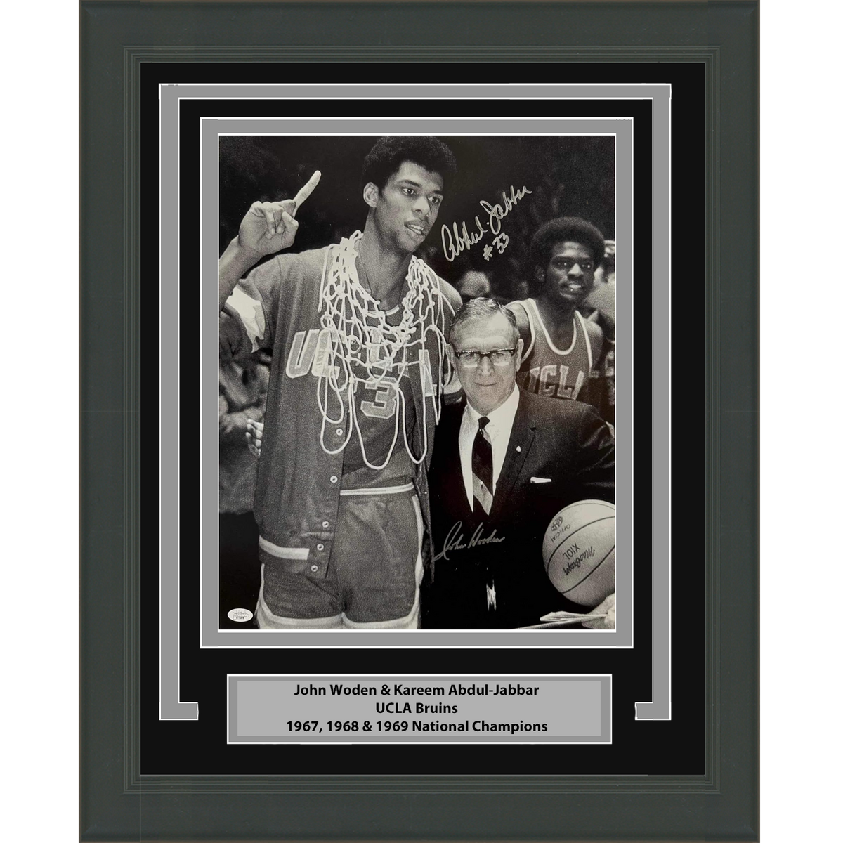Framed Autographed/Signed John Wooden & Kareem Abdul-Jabbar UCLA Bruins 16x20 College Basketball Photo JSA COA