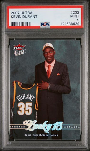 Graded 2007-08 Fleer Ultra Kevin Durant #232 Lucky 13 Rookie RC Basketball Card PSA 9 Mint