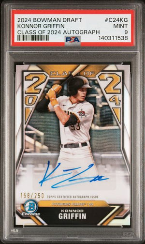 Graded 2024 Topps Bowman Draft Konnor Griffin #C24KG /250 Class of 2024 Autograph Rookie RC Baseball Card PSA 9 Mint