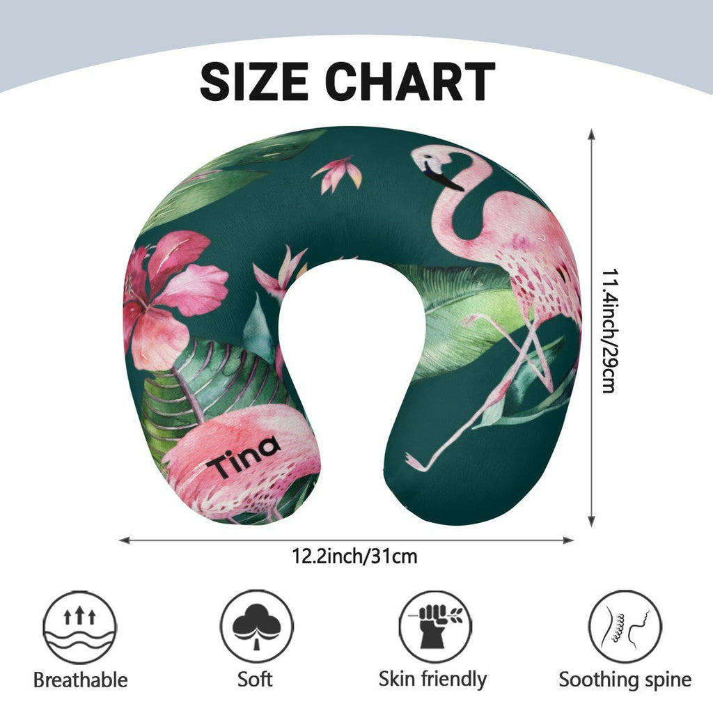 Personalized Flamingo Tropical Travel Neck Pillow | Custom Name Gift