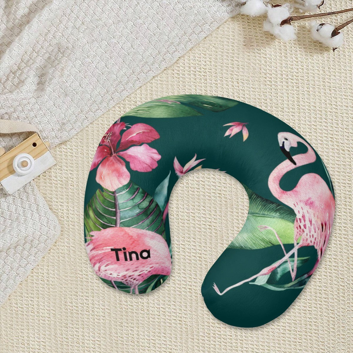 Personalized Flamingo Tropical Travel Neck Pillow | Custom Name Gift