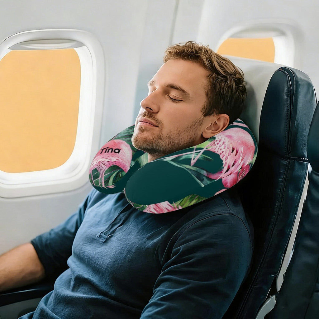 Personalized Flamingo Tropical Travel Neck Pillow | Custom Name Gift