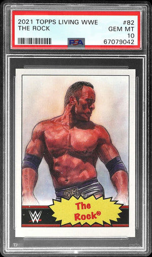 Graded 2021 Topps Living WWE The Rock #82 Wrestling Card PSA 10 Gem Mint