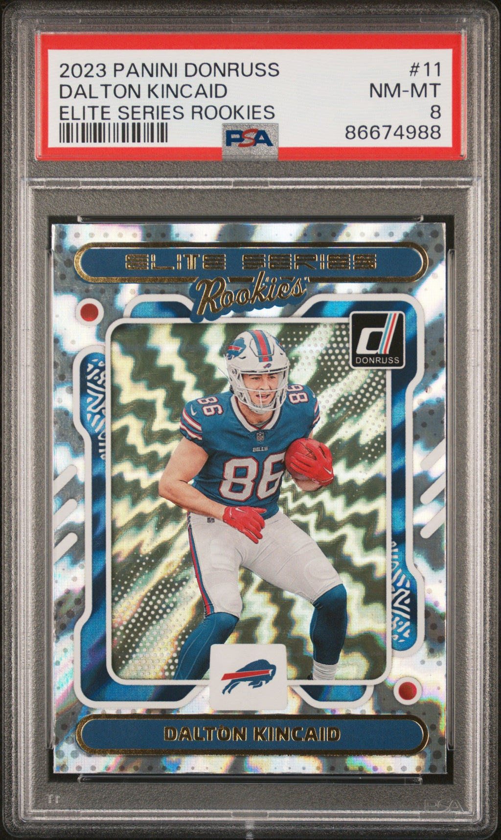 Graded 2023 Panini Donruss Dalton Kincaid #11 Elite Series Rookies Rookie RC Football Card PSA 8 Near Mint