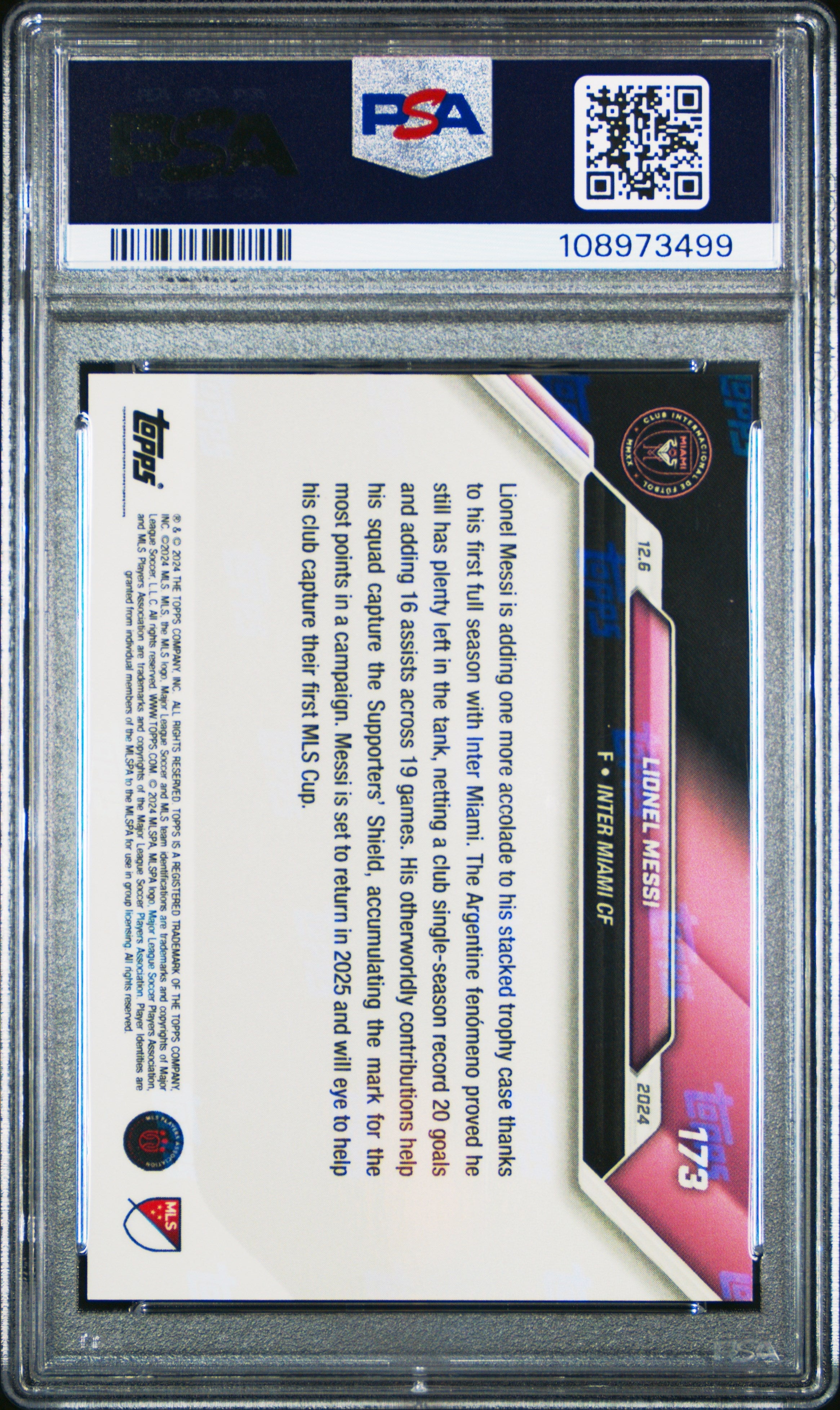 Graded 2024 Topps Now MLS Lionel Messi #173 Blue /49 Soccer Card PSA 10 Gem Mint