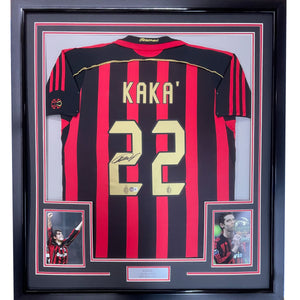 Framed Autographed/Signed Ricardo Kaka 35x39 AC Milan Black/Red Soccer Futbol Jersey Beckett BAS COA