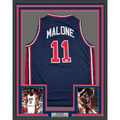 Framed Autographed/Signed Karl Malone 35x39 United States USA Blue 1992 Dream Team Basketball Jersey JSA COA