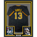 Framed Autographed/Signed Ke'Bryan Hayes 35x39 Pittsburgh Black Baseball Jersey Beckett BAS COA