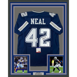 Framed Autographed/Signed Keanu Neal 35x39 Dallas Blue Football Jersey PSA/DNA COA