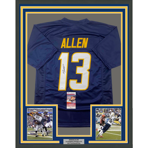 Framed Autographed/Signed Keenan Allen 35x39 Los Angeles LA Navy Blue Football Jersey JSA COA