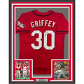 Framed Autographed/Signed Ken Griffey Jr. 35x39 Cincinnati Red Baseball Jersey Beckett BAS COA