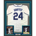 Framed Autographed/Signed Ken Griffey Jr. 35x39 Seattle Cream Baseball Jersey Beckett BAS COA