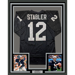 Framed Autographed/Signed Ken Stabler 35x39 Oakland Black Football Jersey Beckett BAS COA