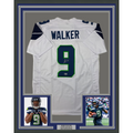 Framed Autographed/Signed Kenneth Walker 35x39 Seattle White Football Jersey Beckett BAS COA