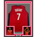 Framed Autographed/Signed Kevin Durant 35x39Houston Red Basketball Jersey Beckett BAS COA