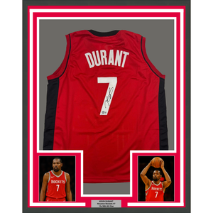 Framed Autographed/Signed Kevin Durant 35x39Houston Red Basketball Jersey Beckett BAS COA
