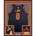 Framed Autographed/Signed Kevin Love 35x39 Cleveland Black Basketball Jersey Beckett BAS COA