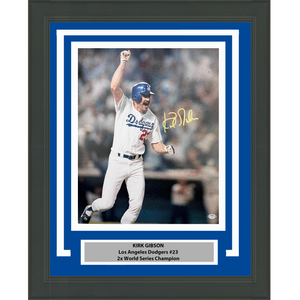 Framed Autographed/Signed Kirk Gibson Los Angeles Dodgers 1988 World Series Walk Off Home Run 16x20 Baseball Photo PSA COA