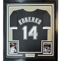 Framed Autographed/Signed Paul Konerko 35x39 Chicago Black Baseball Jersey JSA COA