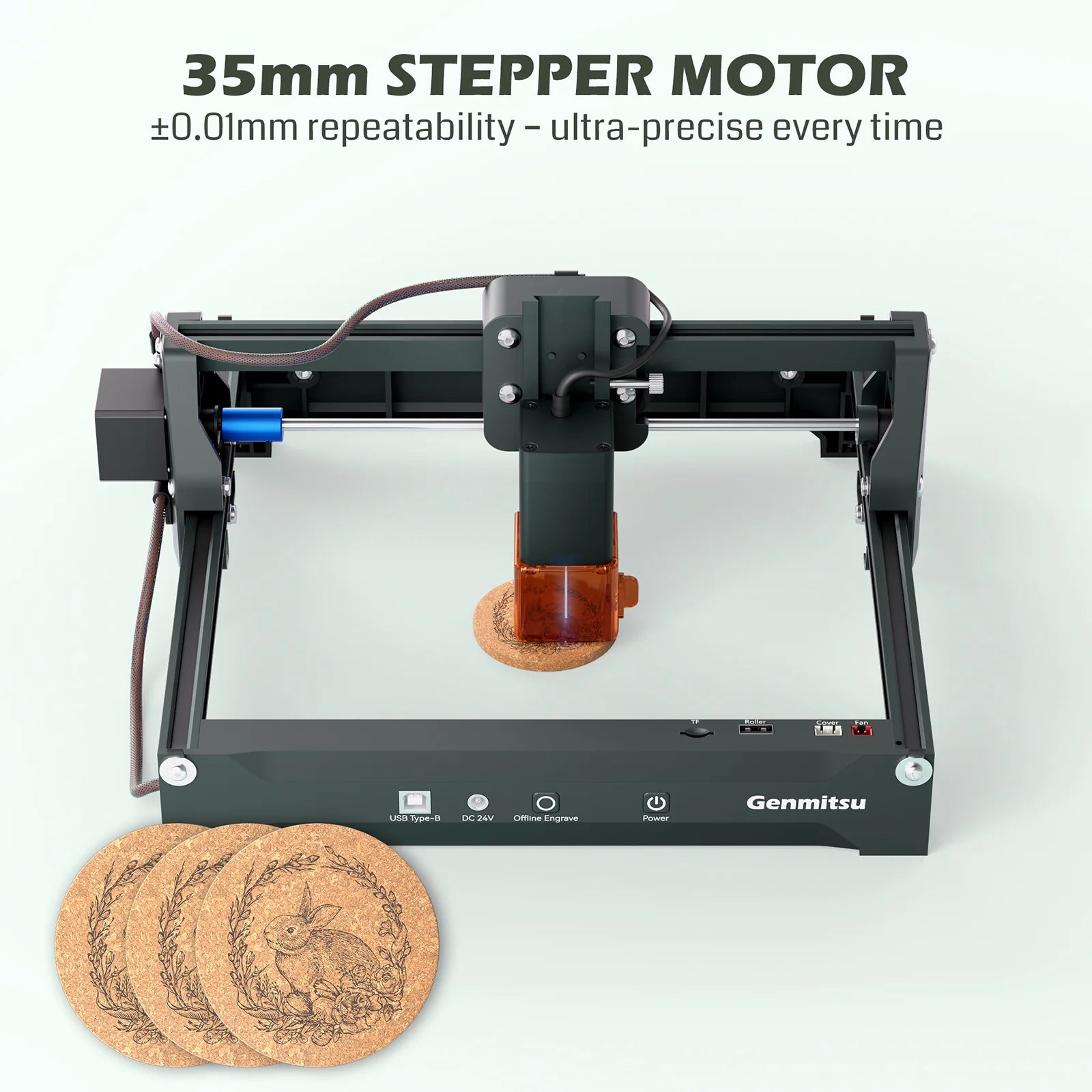 Kortek Laser Engraver Machine, 2.5W/5W/10W, ±0.01mm High Precision, IR Laser Compatible, Portable CNC Laser Cutter