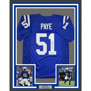 Framed Autographed/Signed Kwity Paye 35x39 Indianapolis Blue Football Jersey Beckett BAS COA