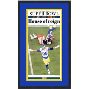 Framed Los Angeles Times LA Rams House of Reign Super Bowl LVI 56 Champions 14x24 Football Newspaper Cover Photo Professionally Matted V2