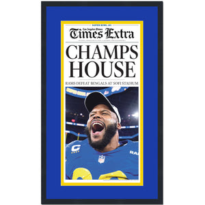 Framed Los Angeles Times Extra Champs House LA Rams Super Bowl LVI 56 Champions 14x24 Football Newspaper Cover Photo Professionally Matted V3