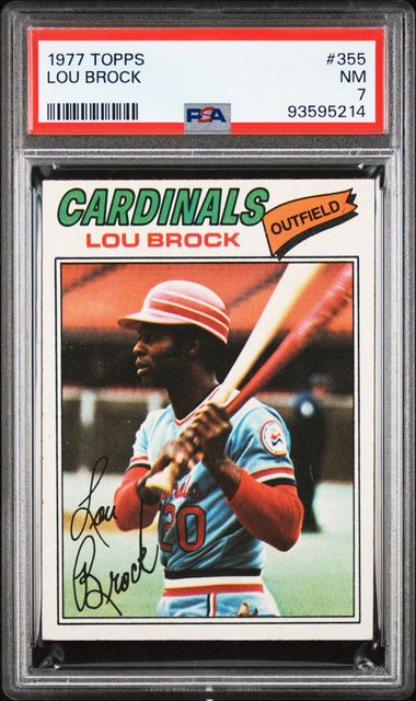 Graded 1977 Topps Lou Brock #355 Baseball Card PSA 7 Near Mint
