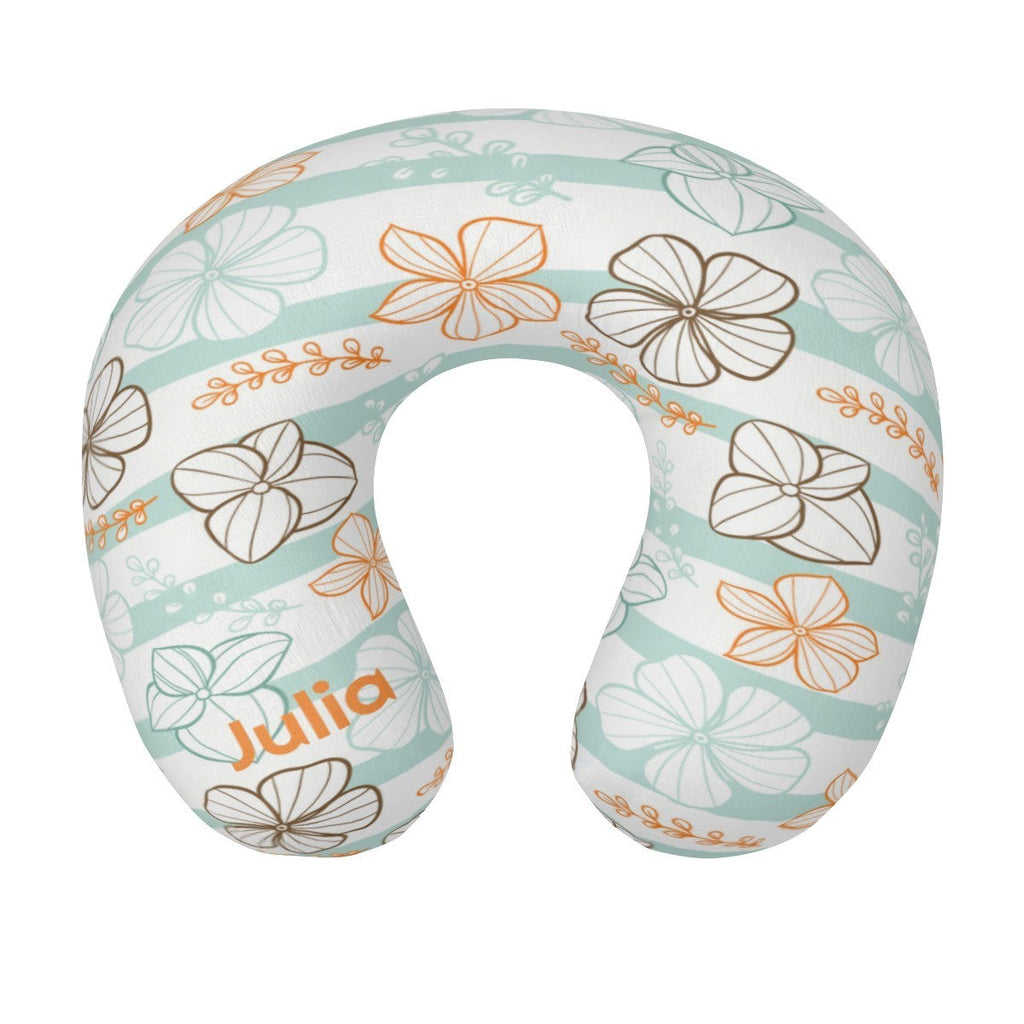 Personalized Floral Stripe Travel Neck Pillow | Custom Name Gift