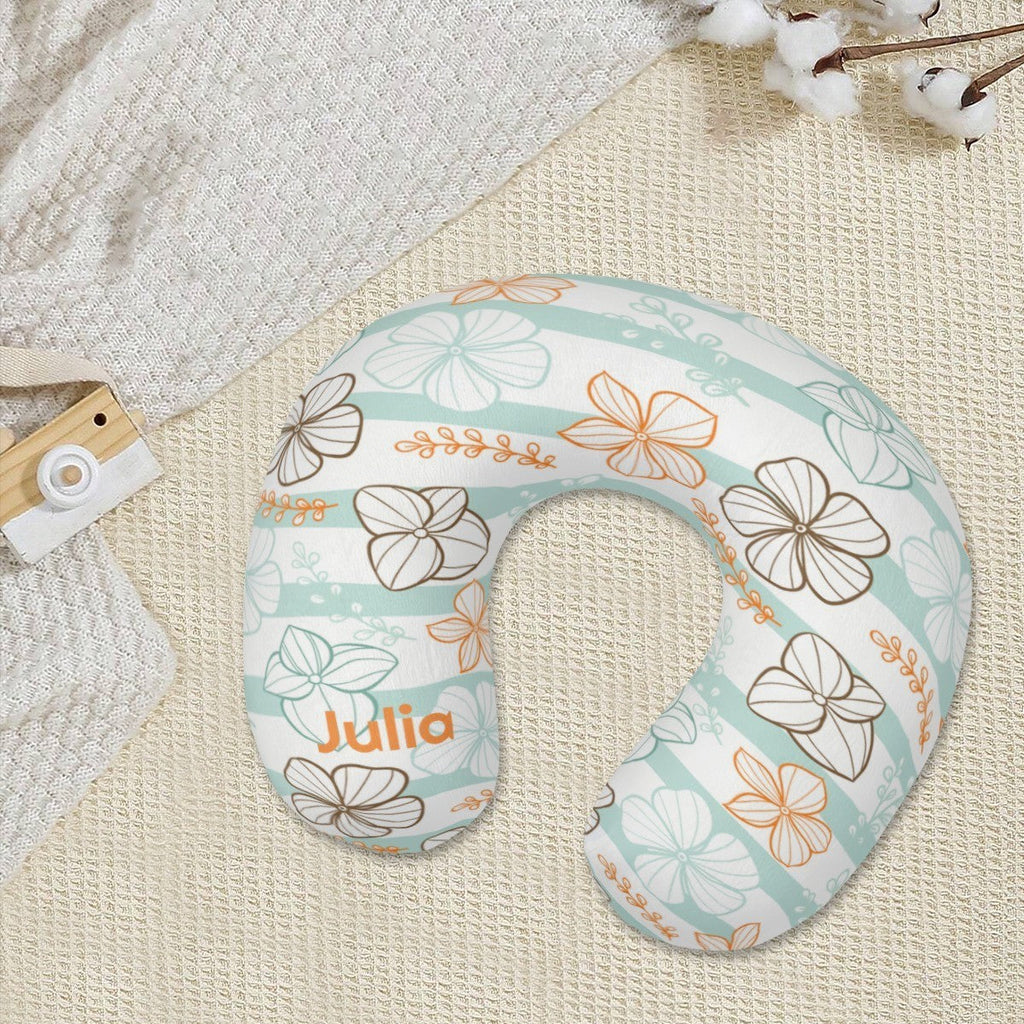 Personalized Floral Stripe Travel Neck Pillow | Custom Name Gift
