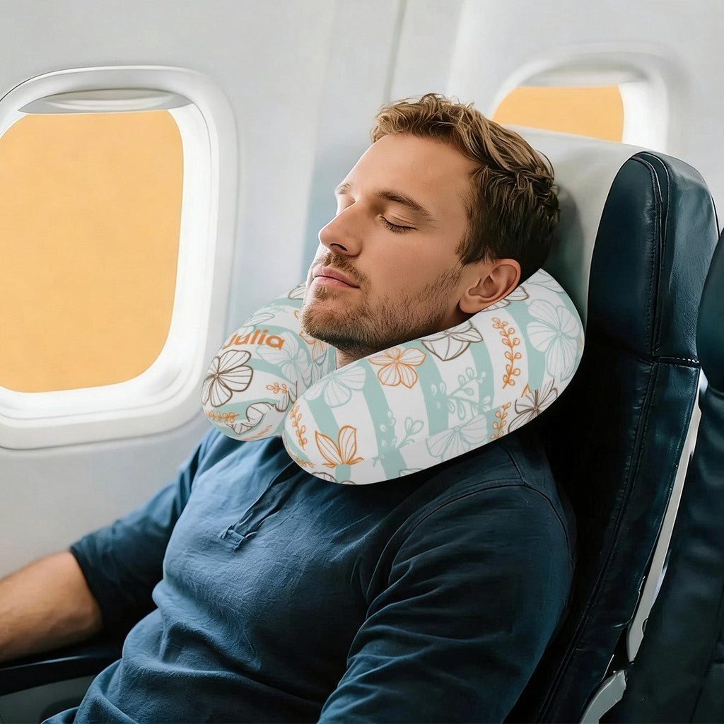 Personalized Floral Stripe Travel Neck Pillow | Custom Name Gift