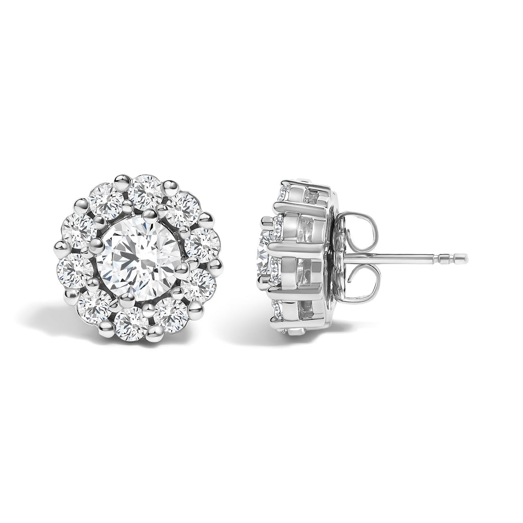 10K White Gold 3.0 Cttw Lab Grown Diamond Halo Stud Earrings