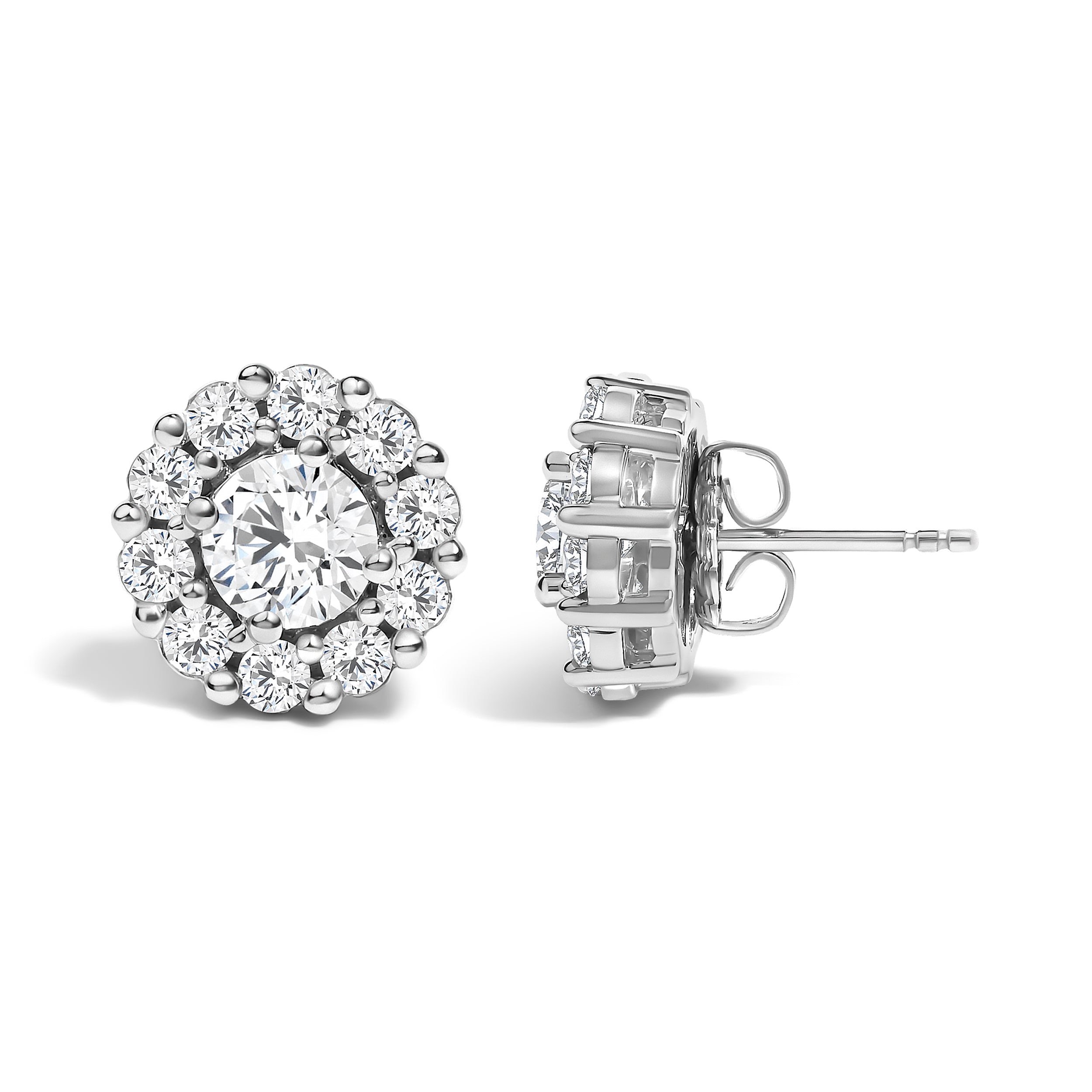 10K White Gold 3.0 Cttw Lab Grown Diamond Halo Stud Earrings