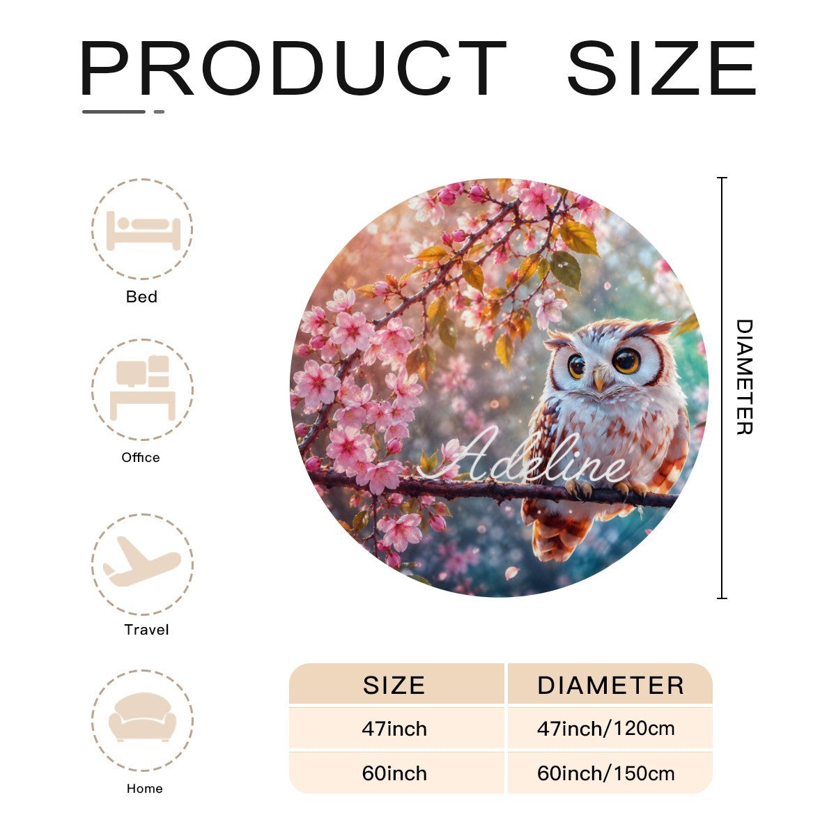Personalized Owl Round Blanket – Custom Throw Gift