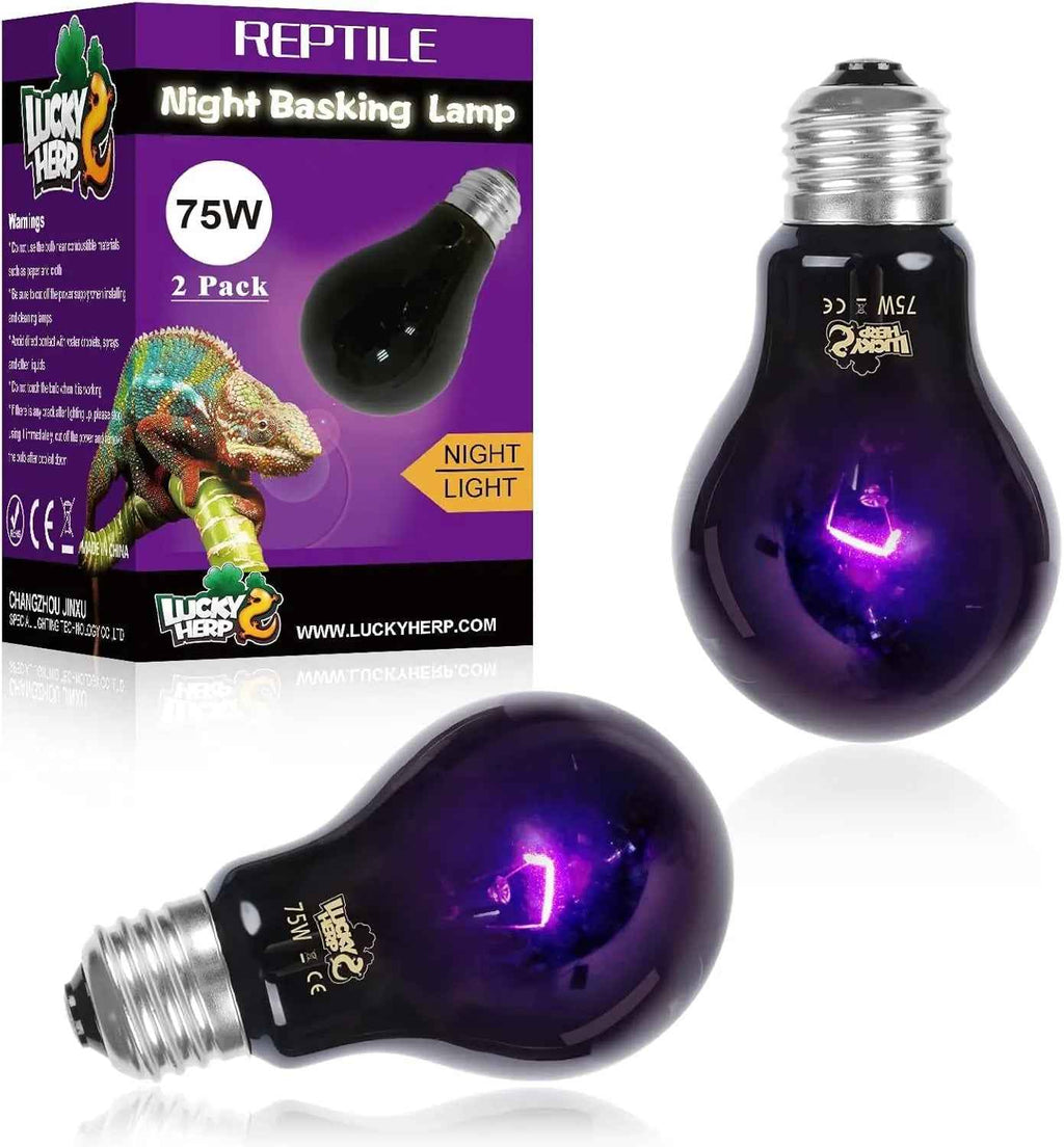 LUCKY HERP Reptile Night Heat Bulb 2 Pack 50W/75W UVA E26