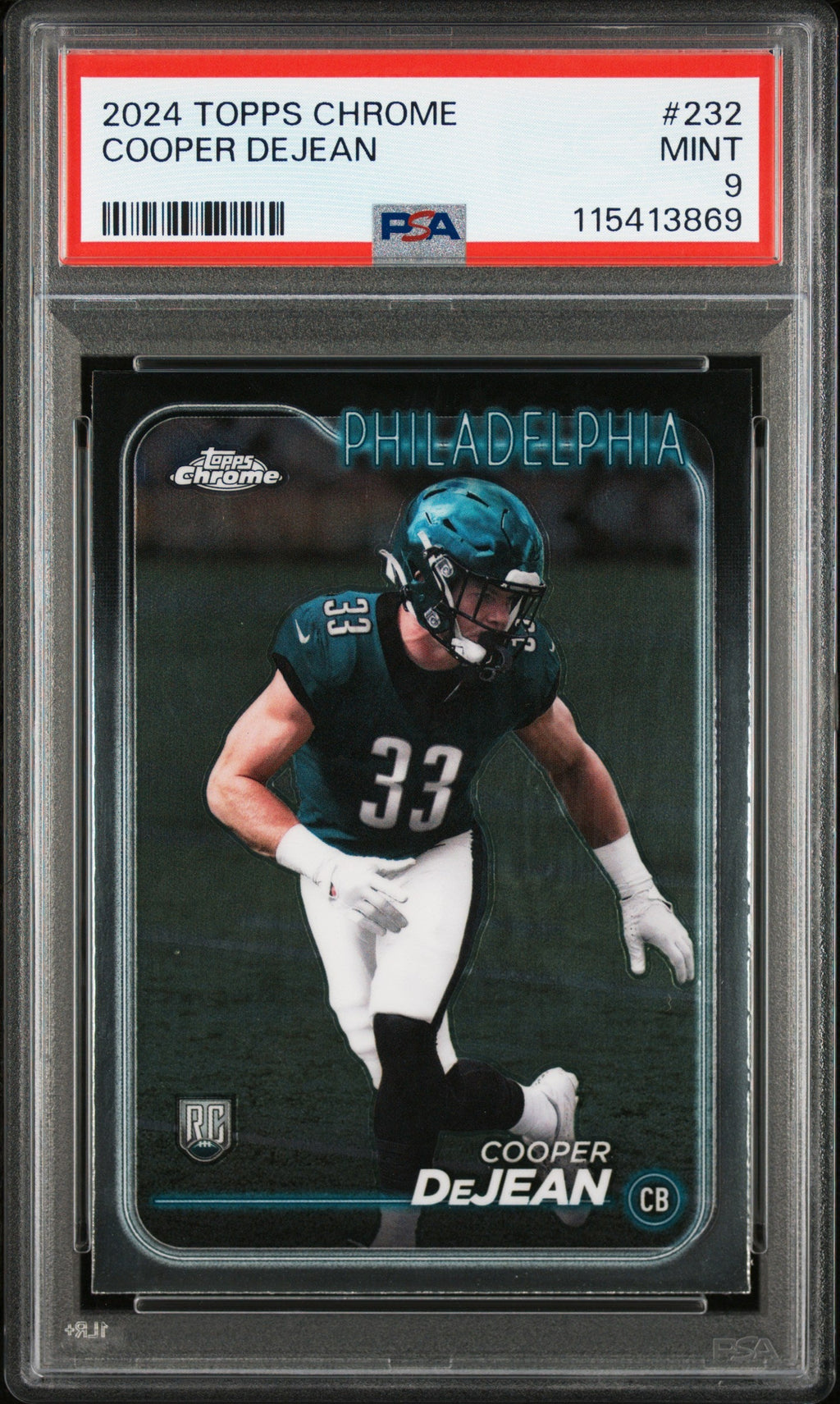 Graded 2024 Topps Chrome Cooper DeJean #232 Rookie RC Football Card PSA 9 Mint