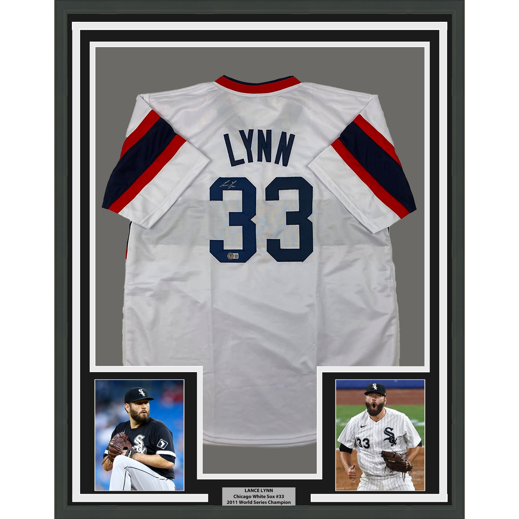 Framed Autographed/Signed Lance Lynn 35x39 Chicago White Retro Baseball Jersey Beckett BAS COA