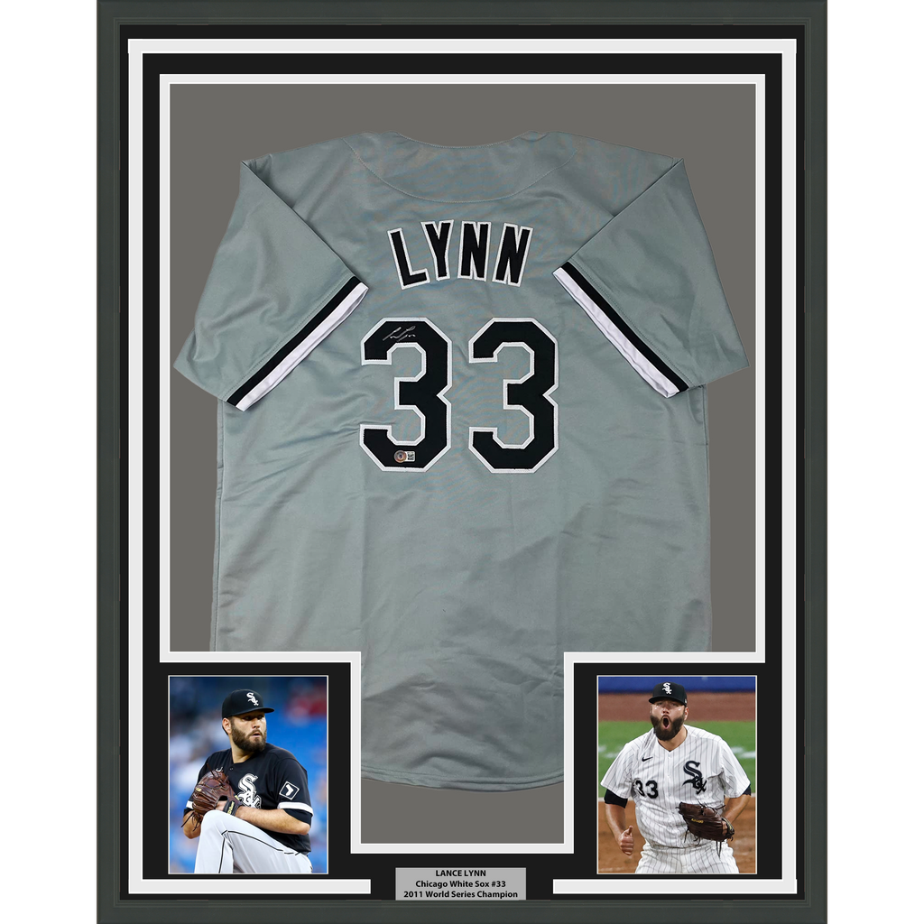 Framed Autographed/Signed Lance Lynn 35x39 Chicago Grey Baseball Jersey Beckett BAS COA