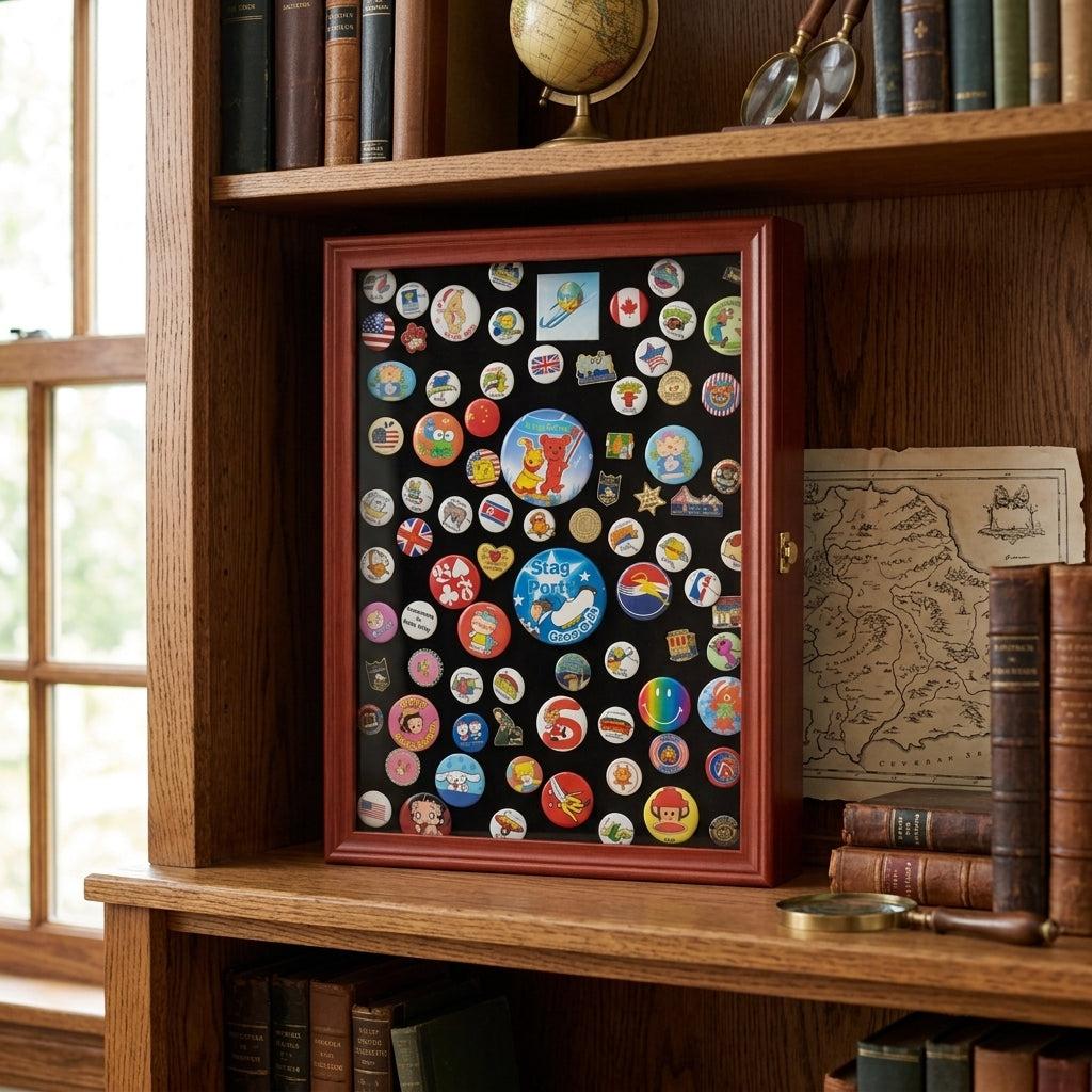 Collector Medal/Lapel Pin Display Case Holder Cabinet Shadow Box - Oak